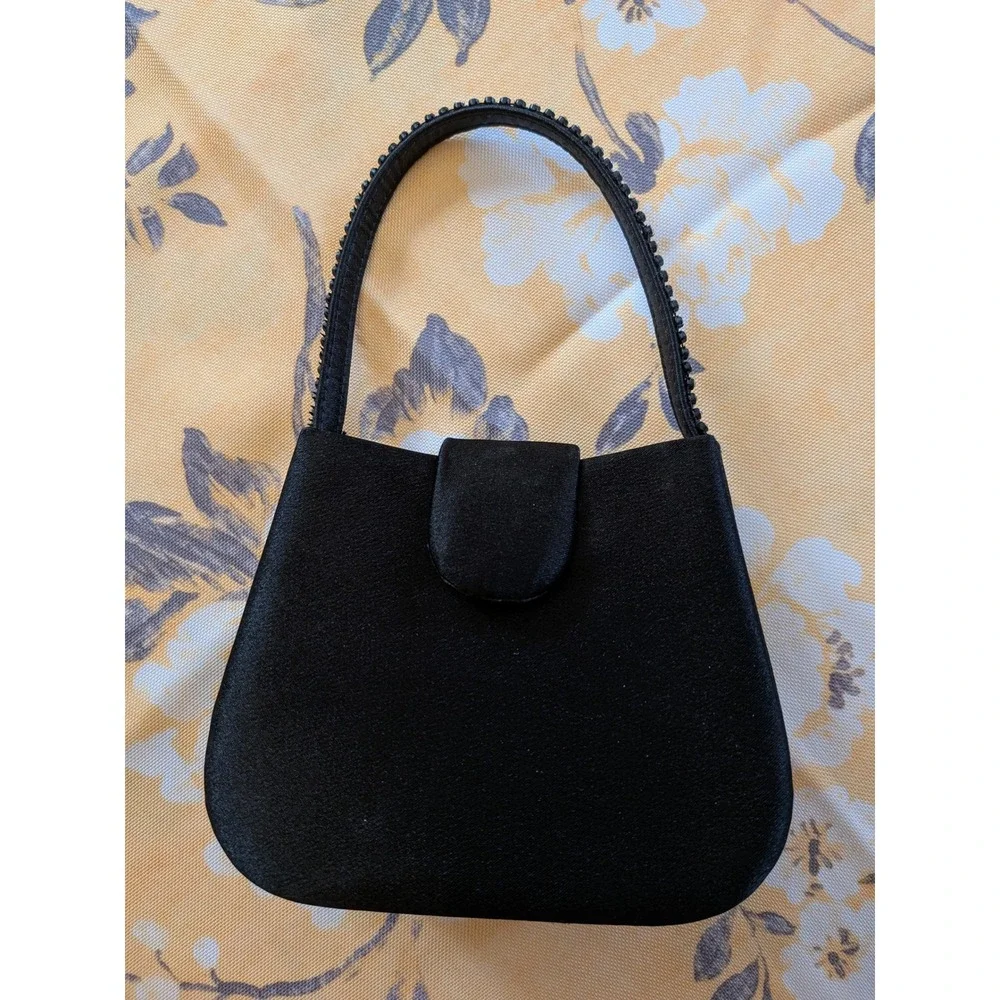 Claire's Black‎ Satin Mini Handbag Rhinestone Handle Evening Bag Formal Clutch